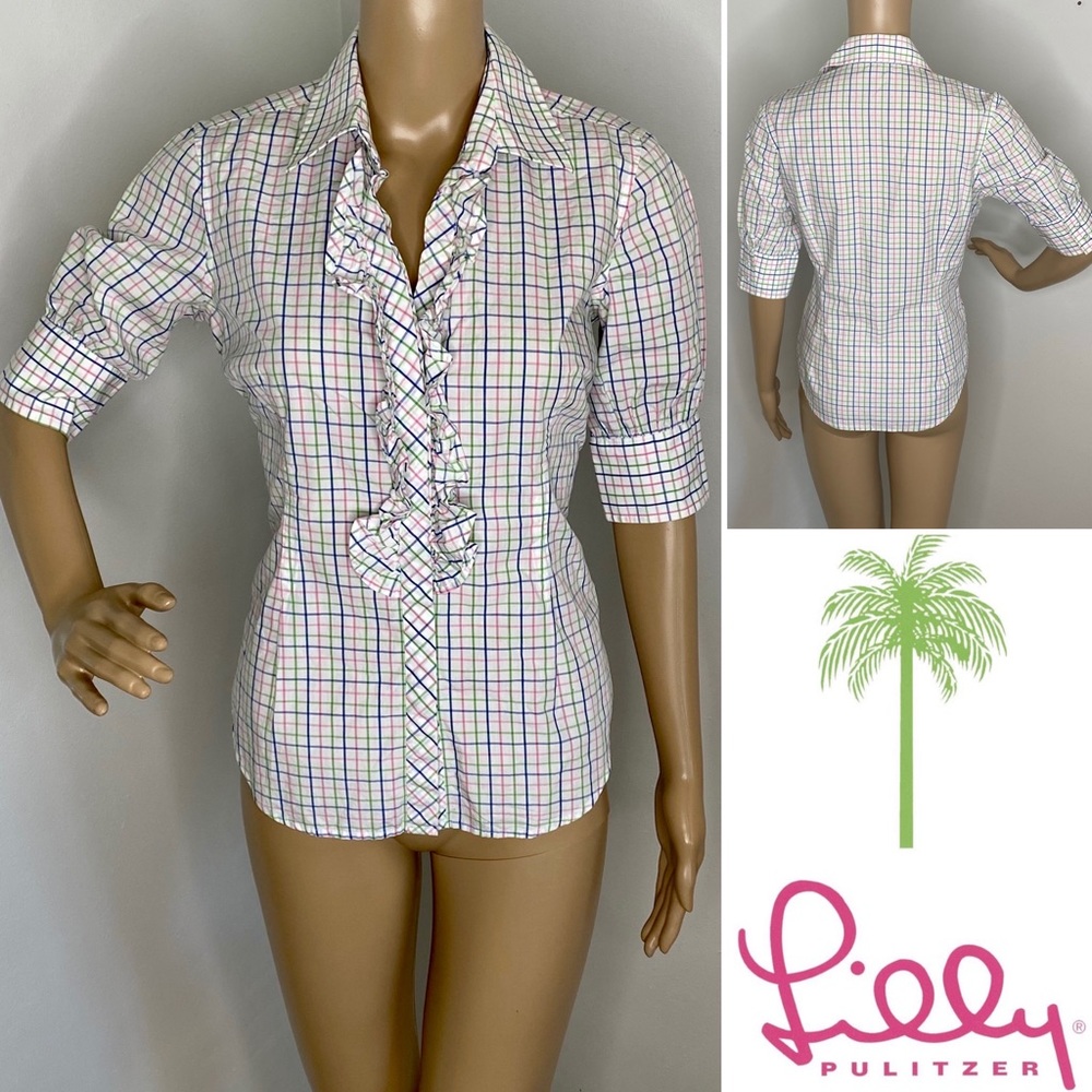 🌴LILLY PULITZER🌴Ruffled Plaid Button Down Blouse